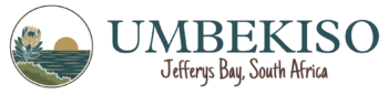 Umbekiso brand logo featuring a circular Protea and ocean icon on the left, with the company name 'UMBEKISO' and 'Jefferys Bay, South Africa' written to the right